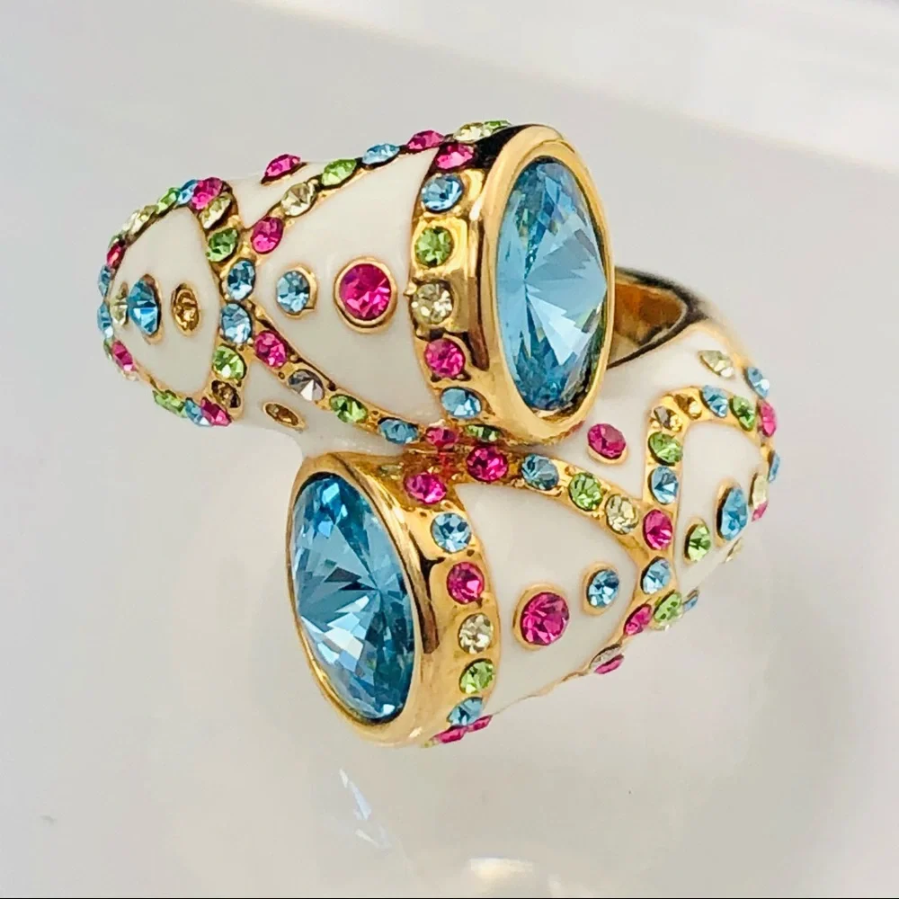 ROSS SIMONS SWAROVSKI CRYSTAL 18K GOLD OVER STERLING BRACELET EARRINGS RING - Picture 7 of 15